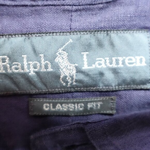 Polo Ralph Lauren Shirt 2XLT Blue Solid Button Down 100% Linen Short Sleeves - Picture 3 of 7
